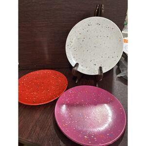 Zak Designs Melamine Red-White- Purple Confetti 9” Lunch Plates Speckled (567)